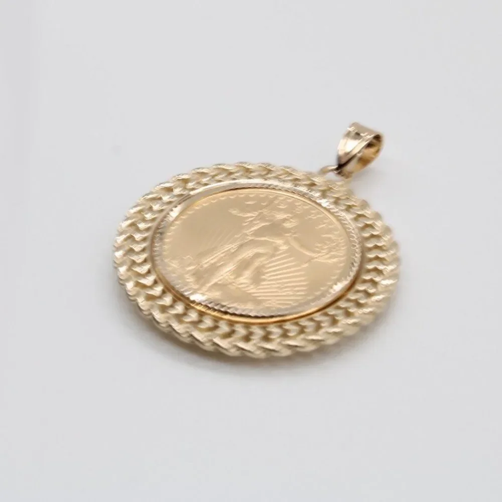 New 14k Gold Double Row Diamond Cut Bezel With 1/4oz American Eagle Coin - Picture 5 of 15